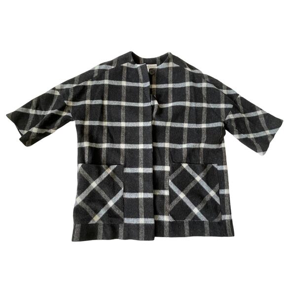 Helene Berman Plaid Wool Coat Oversized Gray S - Picture 2 of 14